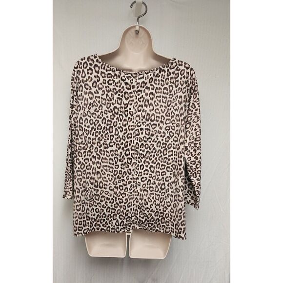 Chico’s Top Brown Cheetah Print Elegant Faux Suede Blouse Size 2 (L 12-14) - Picture 7 of 10